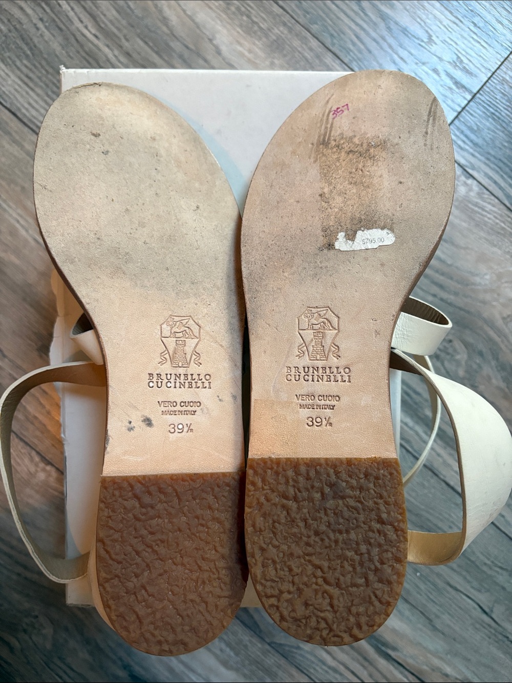 Brunello Cucinelli Cream Leather Ankle-Tie Sandals 39.5 - Picture 5 of 11